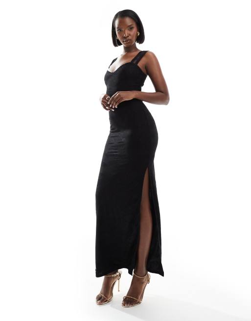 Black lace high neck midi fashion dress