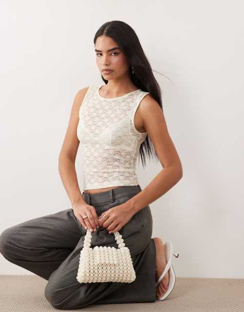 ASOS DESIGN lace tank top in buttermilk - view 1