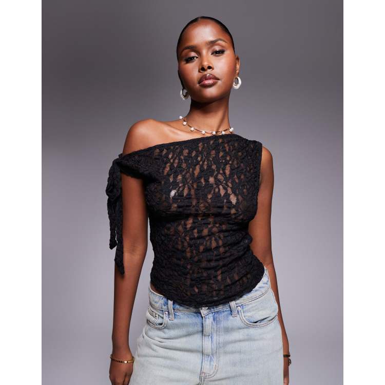 レディース andequal tie design sheer tops