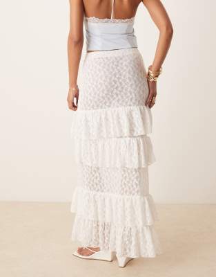 Asos Design Lace Tiered Maxi Skirt In White