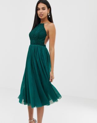 ASOS DESIGN lace top tulle midi dress 