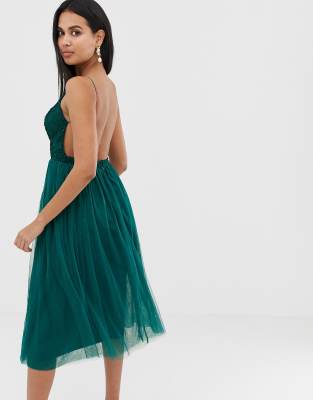 asos design lace top tulle midi dress