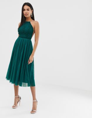 asos design lace top tulle midi dress