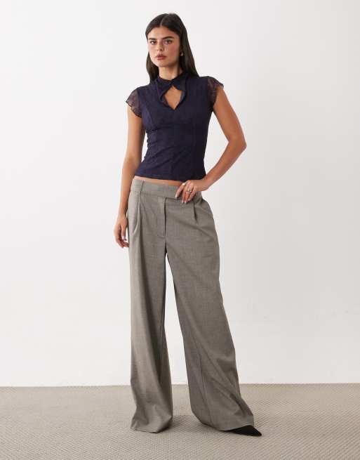 ASOS DESIGN lace top with flutter sleeve in navy, 2 of 4