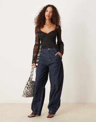 ASOS DESIGN LACE TOP WITH GATHERED FLARED SLEEVES 
