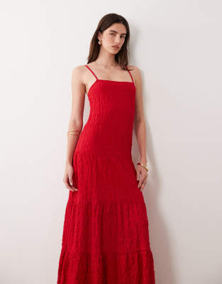 Asos Design Lace Trapeze Maxi Dress In Red