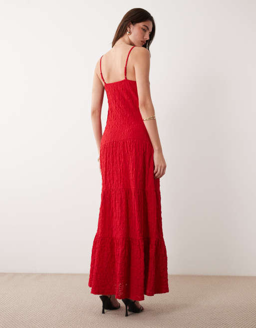 ASOS DESIGN lace trapeze maxi dress in red, 4 of 4