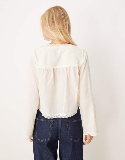 ASOS DESIGN lace trim babydoll blouse in ecru