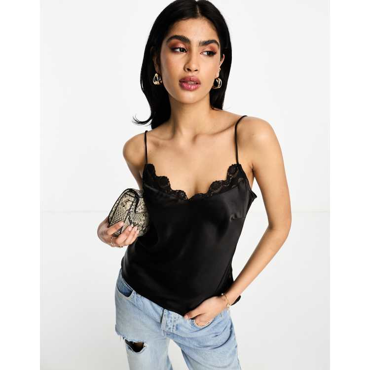 ASOS Lace Trim Velvet Cami in Black