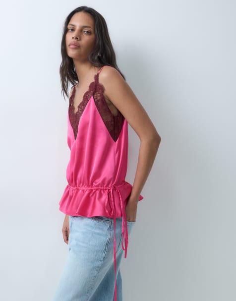 ASOS DESIGN lace trim cami in pink - view 1