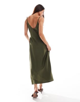 Shop Asos Design Lace Trim Cami Midi Slip Dress In Green