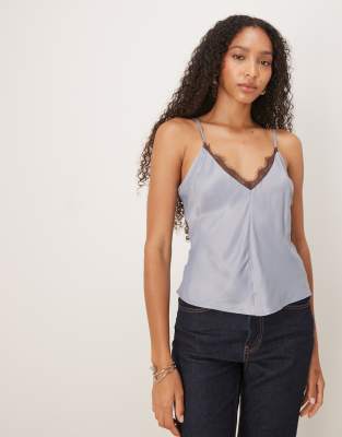 Asos Design Lace Trim Cami Top In Blue