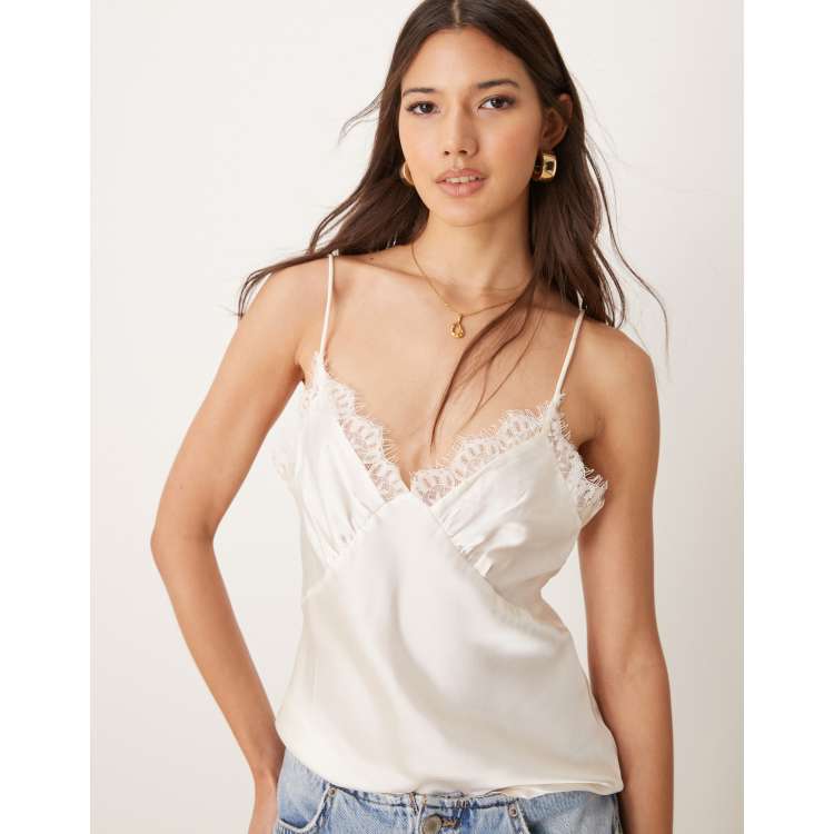 ASOS DESIGN lace trim cami top in ivory | ASOS