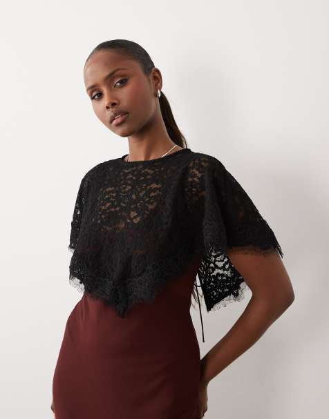 ASOS DESIGN lace trim cape top in black - view 1