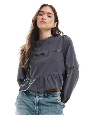Asos Design Lace Trim Detail Blouse In Black
