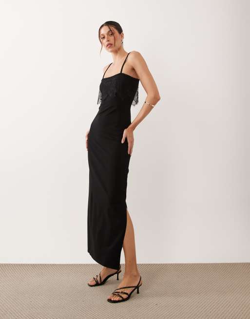 ASOS DESIGN lace trim Ellen slip cami dress in black, 2 of 4