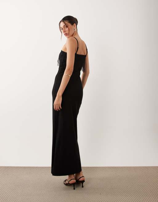 ASOS DESIGN lace trim Ellen slip cami dress in black, 4 of 4