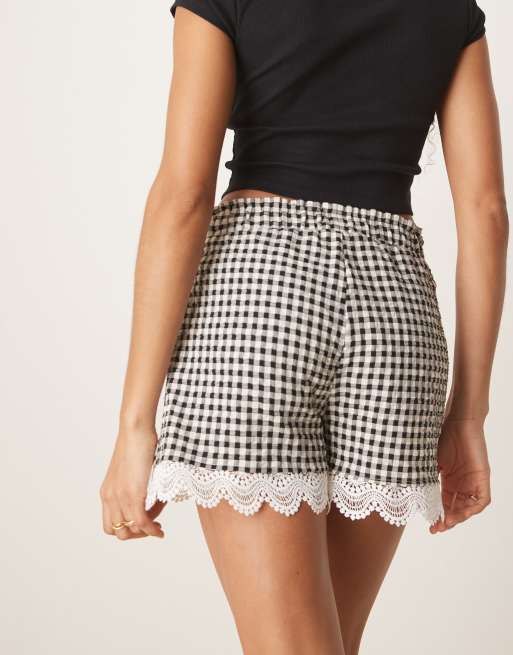 ASOS DESIGN lace trim micro short in gingham