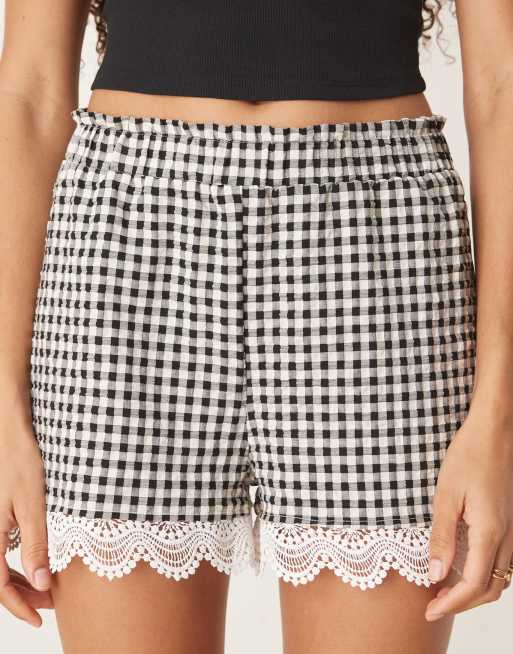 ASOS DESIGN lace trim micro shorts in gingham, 4 of 5