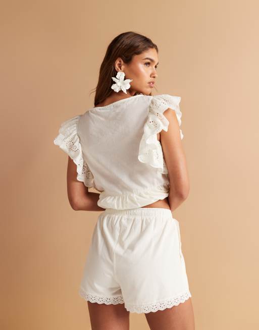 ASOS DESIGN lace trim micro shorts in ivory