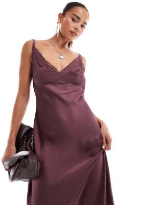 Asos Design Lace Trim Midi Cami Slip Dress In Purple