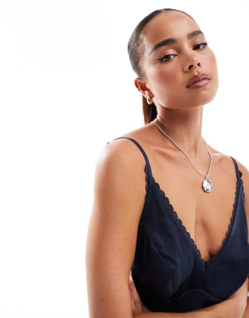 ASOS DESIGN lace trim midi cami slip dress in steel blue | ASOS