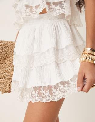 Asos Design Lace Trim Mini Rara Skirt In White