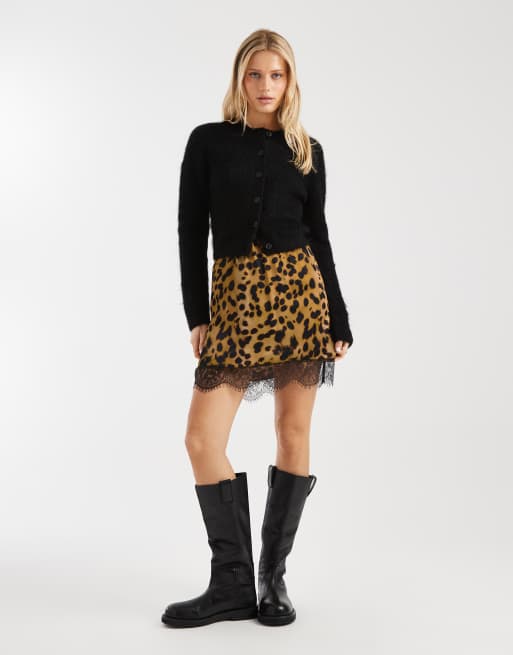 ASOS DESIGN lace trim mini skirt in animal print, 2 of 5