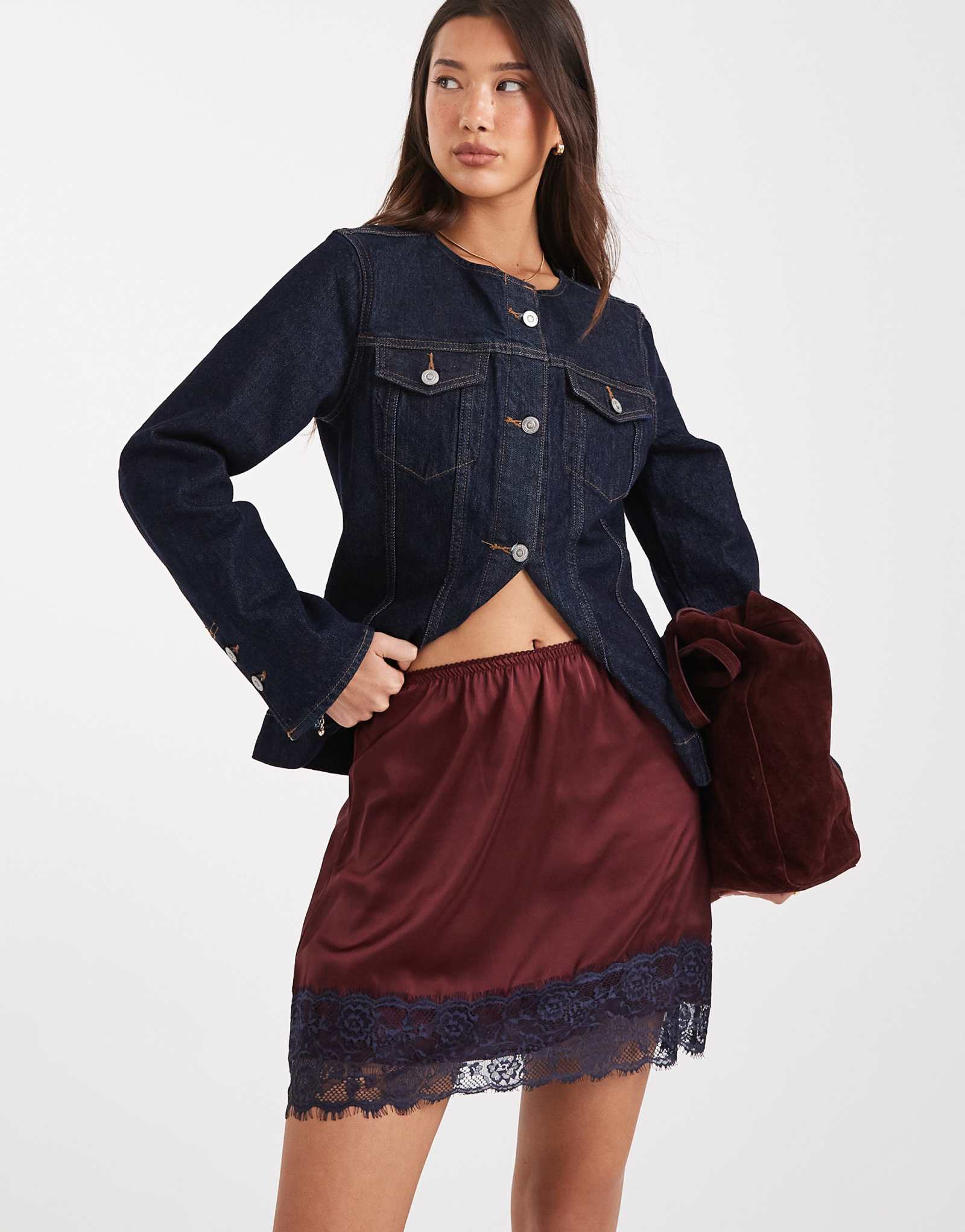 Мини-юбка ASOS DESIGN с кружевной отделкой бордового и синего цветов