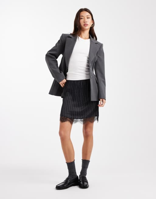 ASOS DESIGN lace trim mini skirt in pinstripe print, 3 of 5
