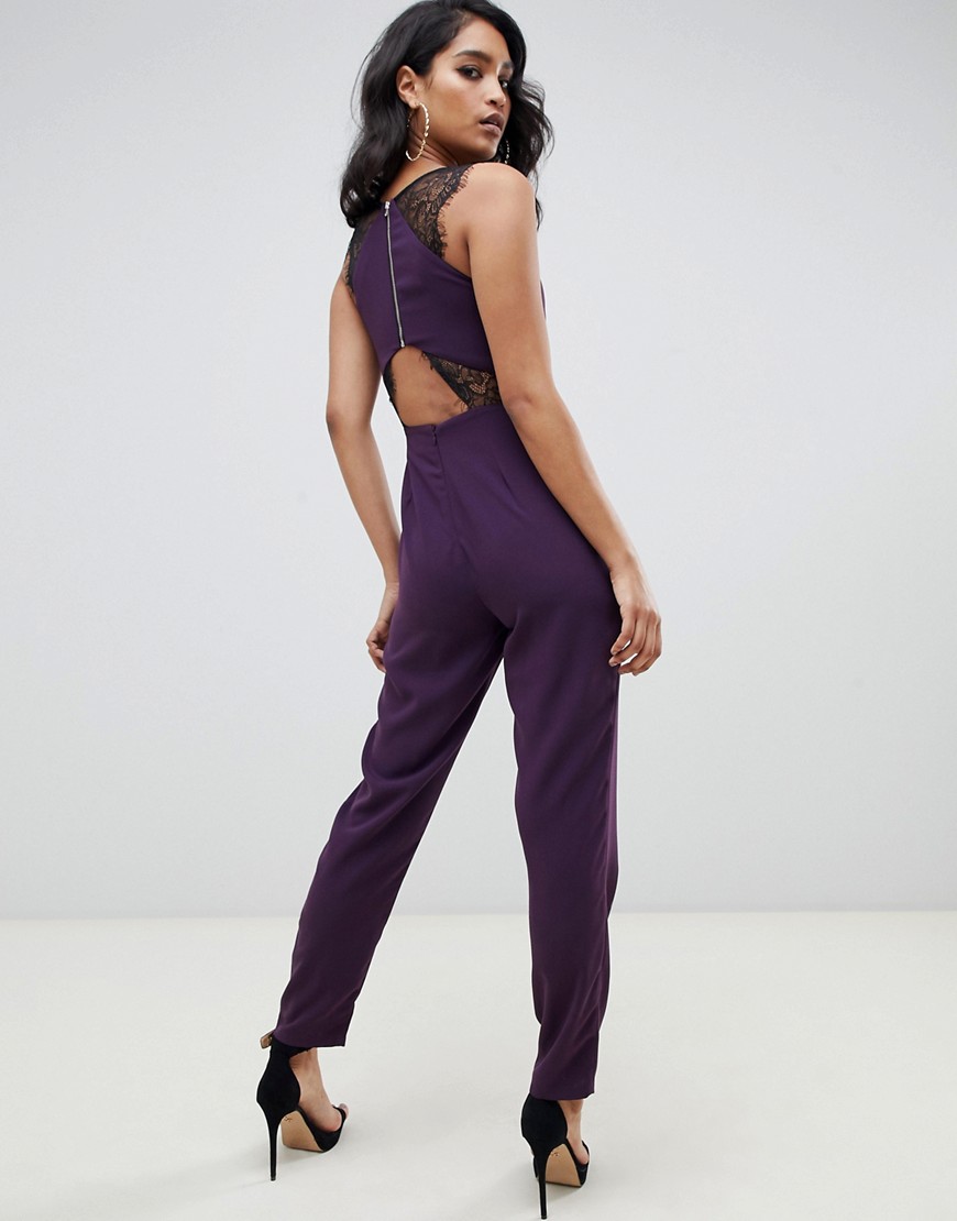 ASOS DESIGN lace trim peg leg jumpsuit-Purple