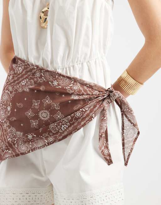ASOS DESIGN lace trim playsuit with scarf waist in white, 3 of 4