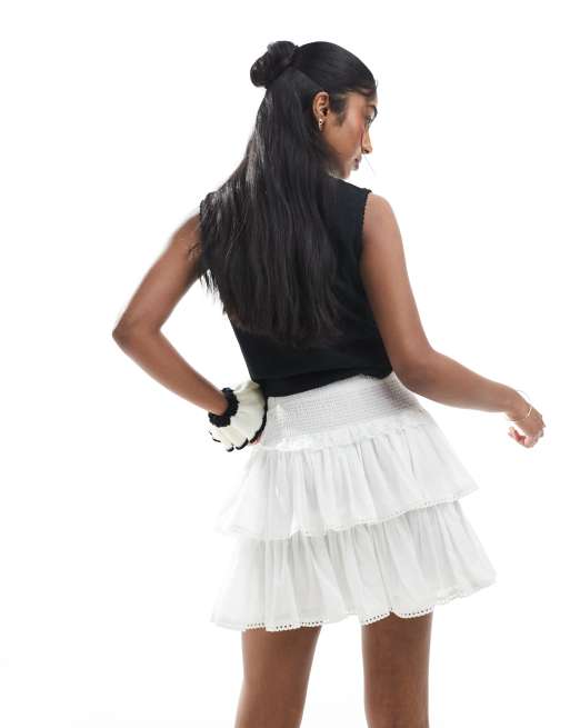 ASOS DESIGN lace trim rara mini skirt in white