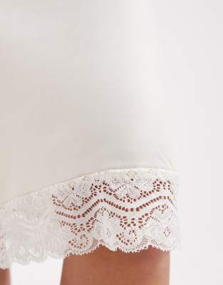 Asos Design Lace Trim Satin Midi Skirt In White