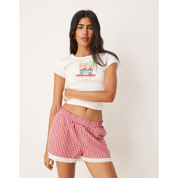 ショートパンツ RONRON RIBBON STRING SHORTS GINGHAM RED RR24BPT3271RD RIBBON STRING SHORTS GINGHAM RED - RONRON 론론