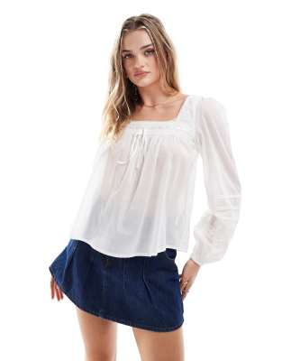 Asos Design Lace Trim Smock Top In White In White