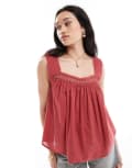[ASOS DESIGN] ASOS DESIGN lace trim square neck cami top in burgundy-Red 16 Burgundy