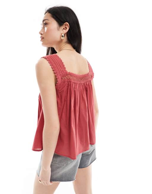 ASOS DESIGN lace trim square neck cami top in burgundy, 4 of 4