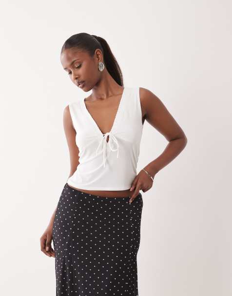 ASOS DESIGN lace trim top in white