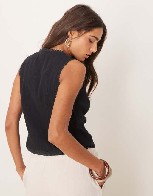 ASOS DESIGN lace trim vest in black