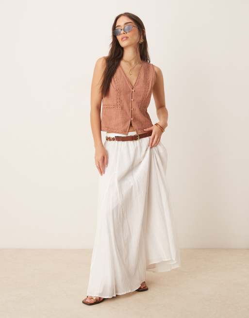 ASOS DESIGN lace trim vest in brown, 2 of 4