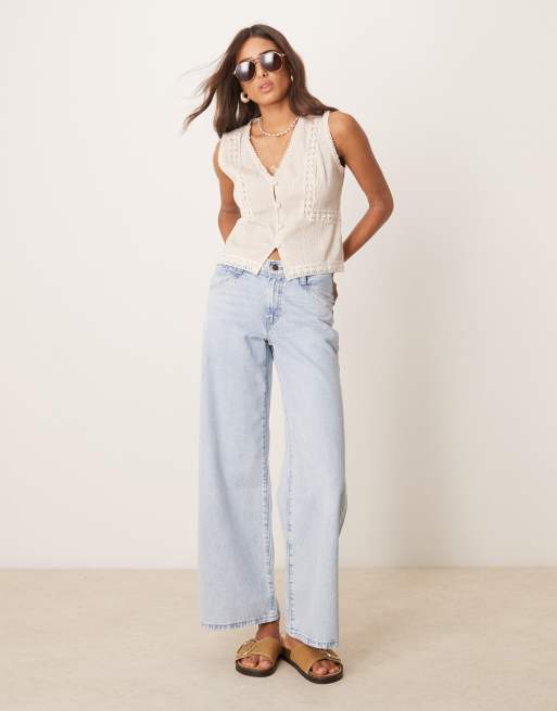 ASOS DESIGN lace trim vest in cream