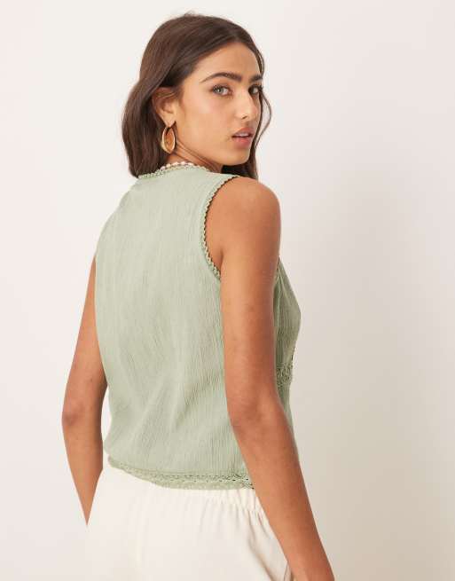 トップス Lace Design vest tops ShezPretty Women's Cami Tank Top Stylish V- Neck Trimmed