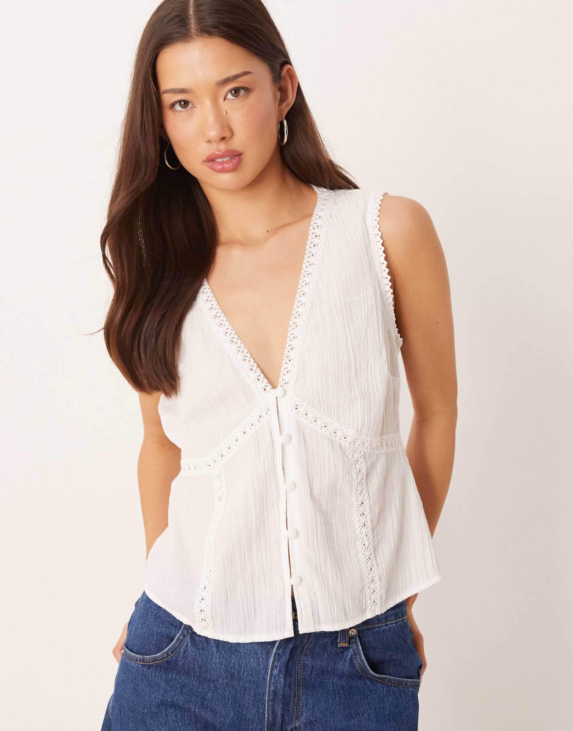 asos design lace trim vest in white