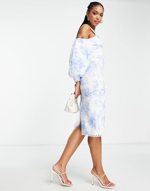 Blue and 2024 white toile dress