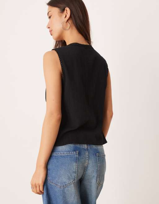 ASOS DESIGN lace trim waistcoat in black, 2 of 4