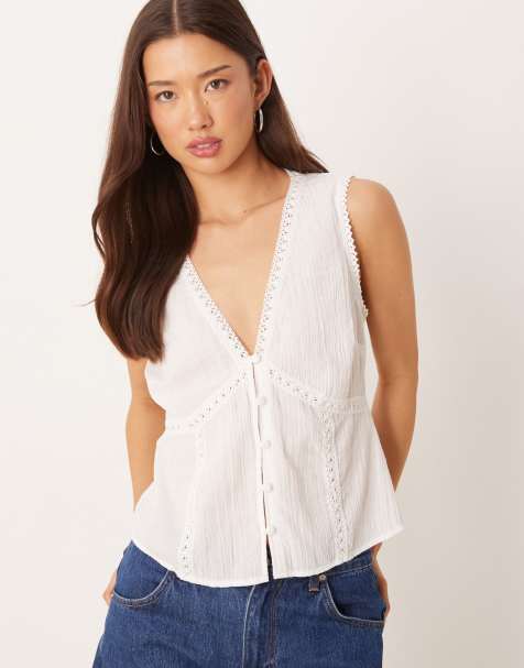 ASOS DESIGN lace trim waistcoat in white - view 1