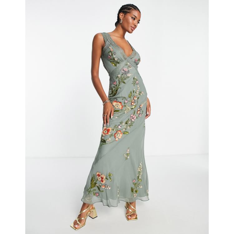 ASOS DESIGN lace trimmed maxi dress with floral embellishment