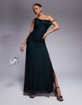 [ASOS DESIGN] ASOS DESIGN lace twist shoulder maxi dress with lace up back detail and contrast lining in green M Green
