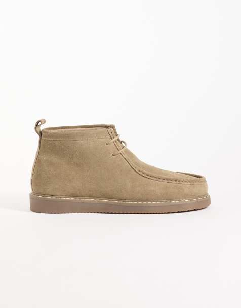 ASOS DESIGN lace up apron boots with gum sole in stone suede - view 1